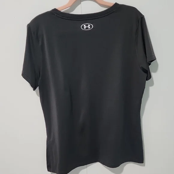 Under Armour Women's Dark Gray Neon Green Logo Short Sleeve T-Shirt -XL - Picture 3 of 3